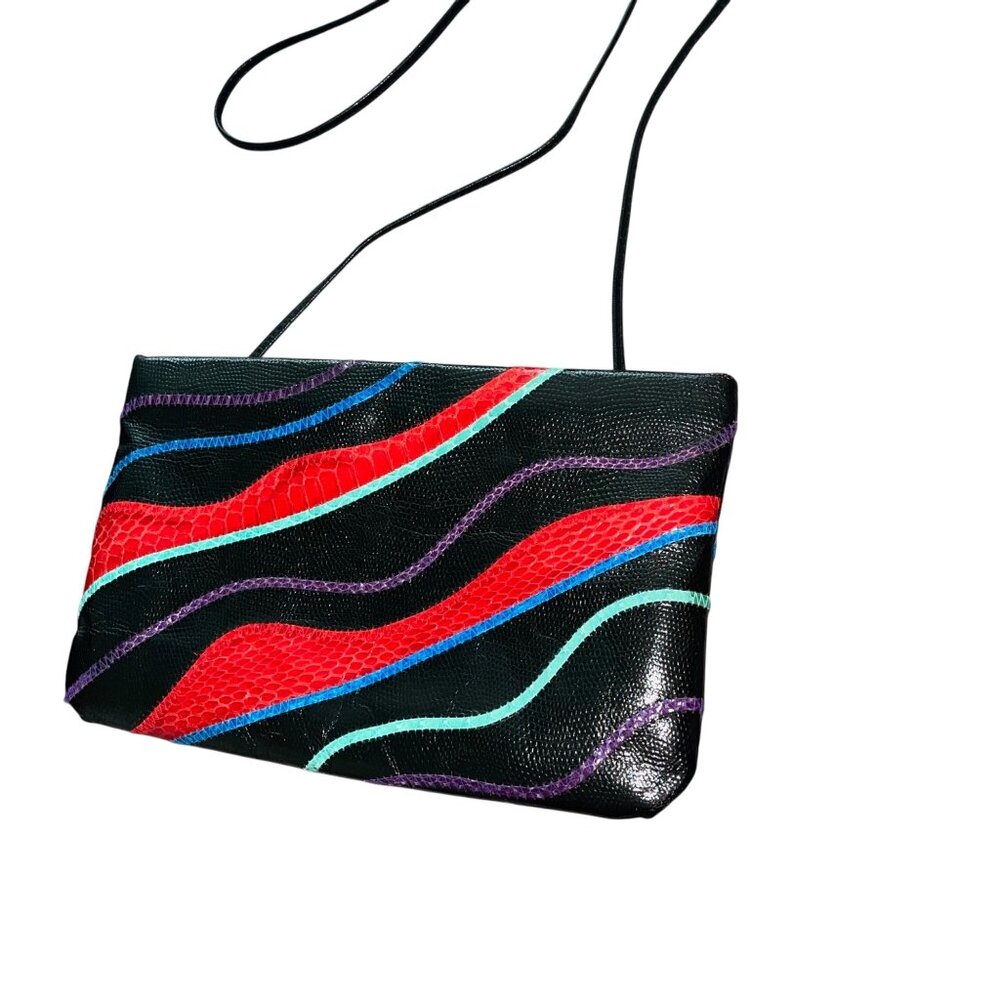 Aspects Vintage Womens Clutch Bag Black Snakeskin Patchwork Optional Strap